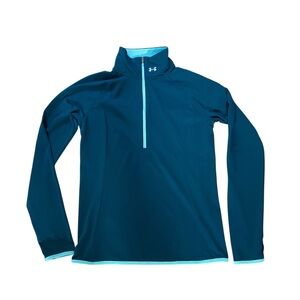 Under Armour Dark Teal Half-Zip fitted Top with Aqua Trim